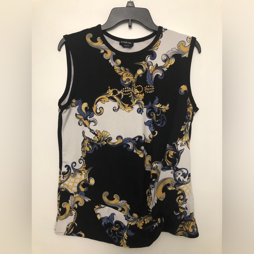 bebe Women’s Sleeveless Top Black Print Size Large